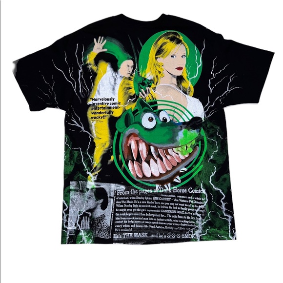 New Backstock Co The Mask T Shirt Bootleg Rap Tee Jim Carrey All Over Print L - Picture 3 of 3